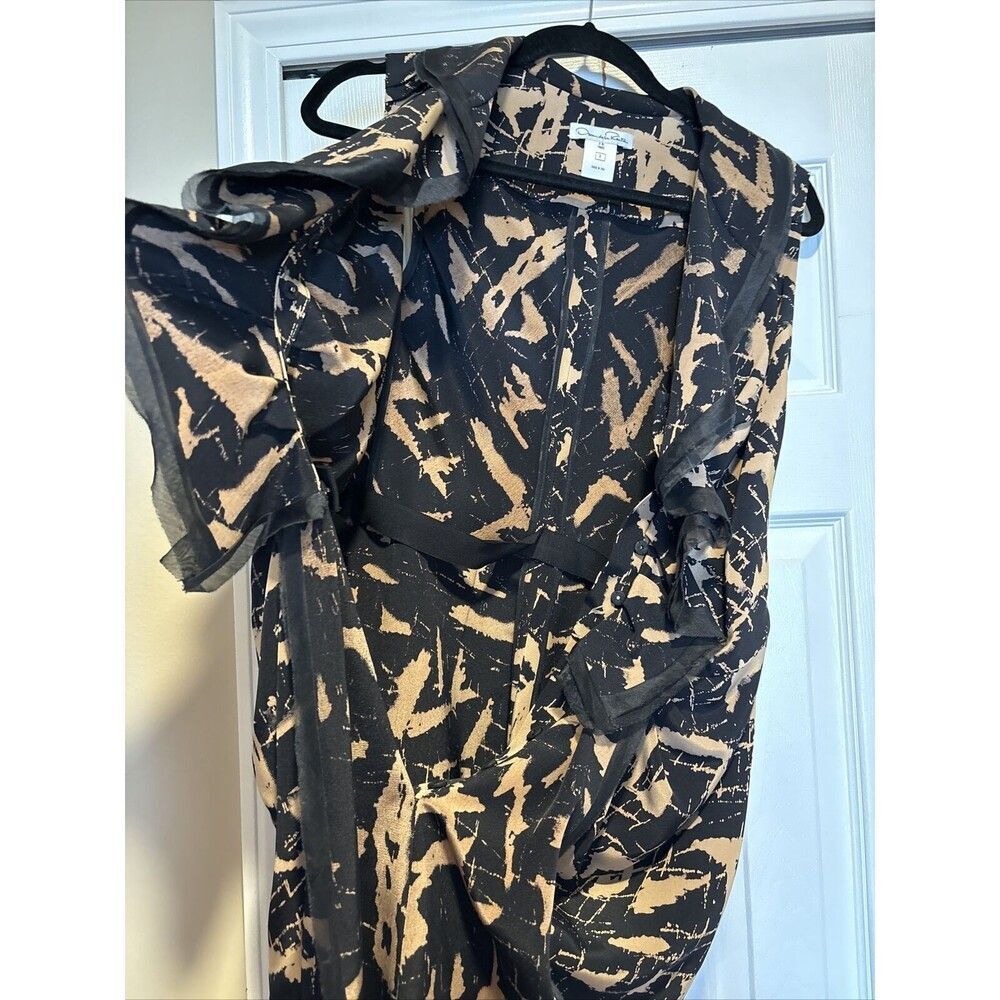 $2150 Oscar de la Renta Taupe and Black Silk Ruffle Dress Sz 6 brown black - Picture 12 of 16
